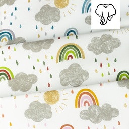 [S1056R] Popelín Potisk Duha Mraky Snoozy Fabrics