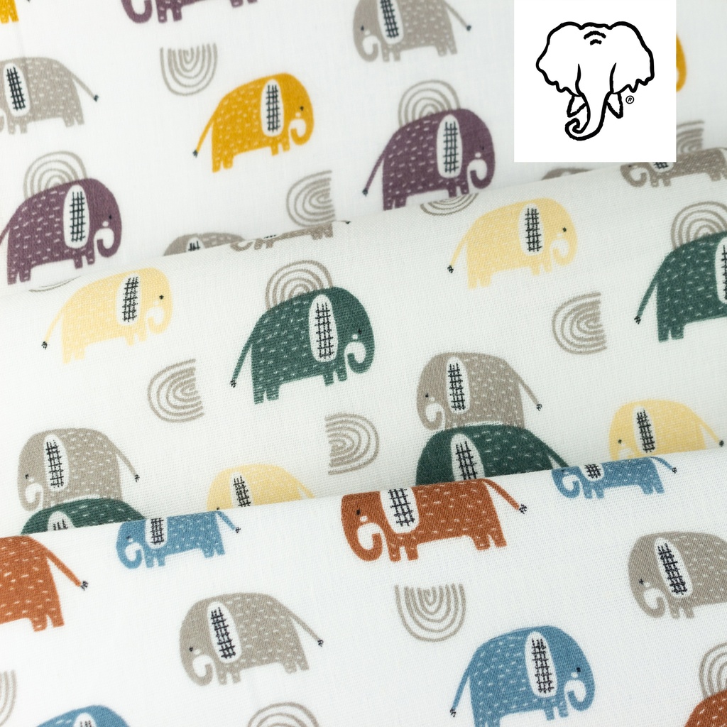 [S1061L] Doble Gasa Algodón Plano Elefantes Snoozy Fabrics
