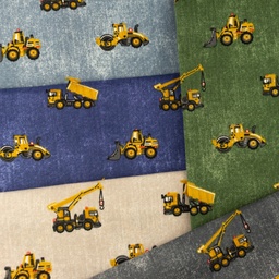 [S1090R] Popeline Stampato Jeans Veicoli Da Costruzione