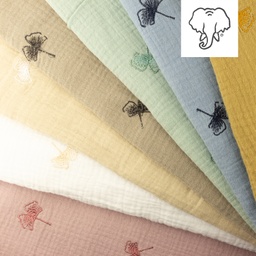 [S1131L] Muślin Bawełniany Marszczona Ginkgo Ton W Tonie Haft Snoozy Fabrics