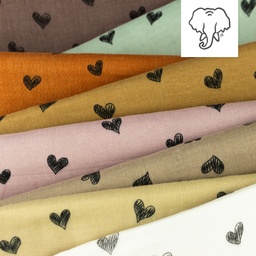 [S1135R] Muślin Bawełniany Mieszkanie Drukowane Podpisany Serce Snoozy Fabrics