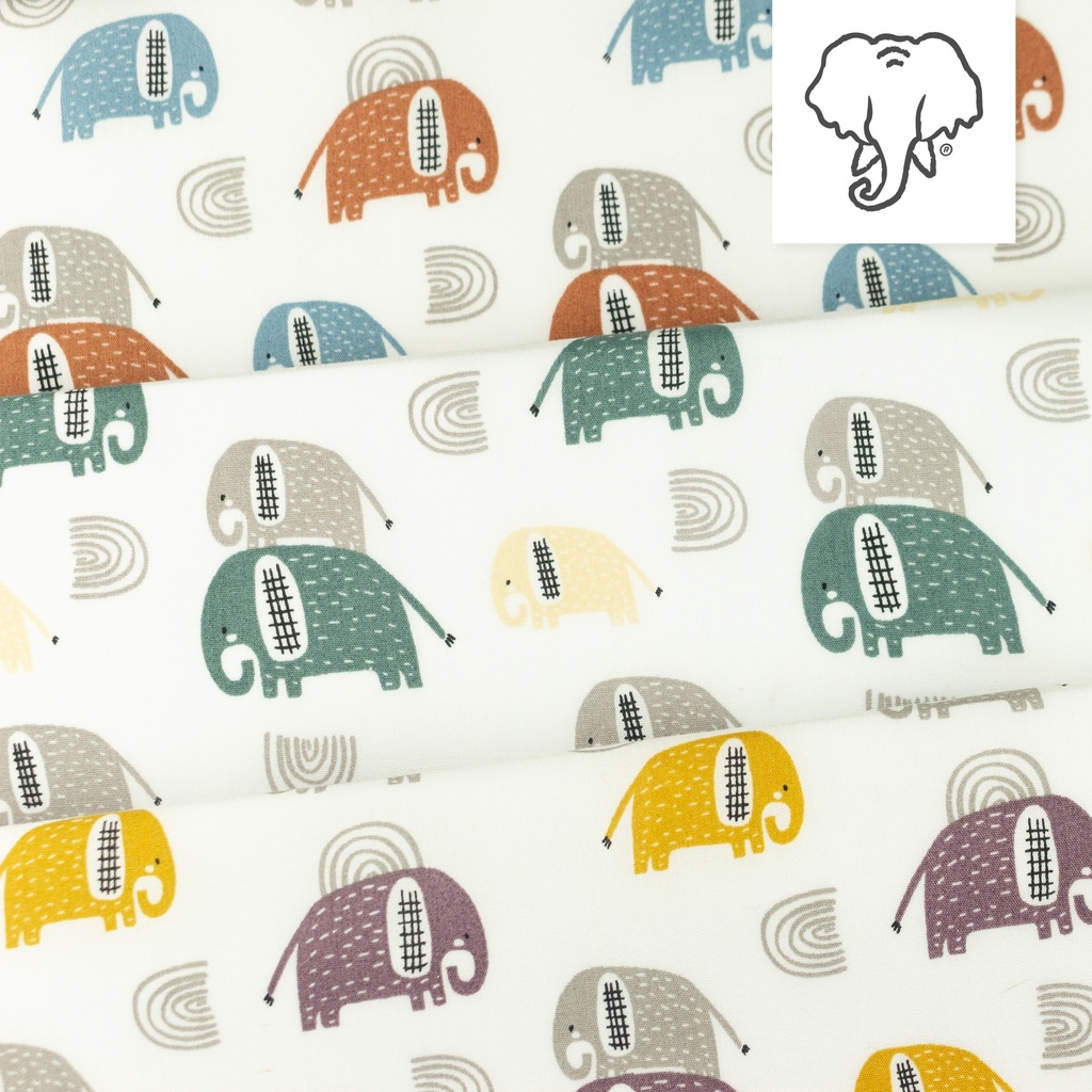 [S1152L] Popelin Estampado Elefantes Snoozy Fabrics