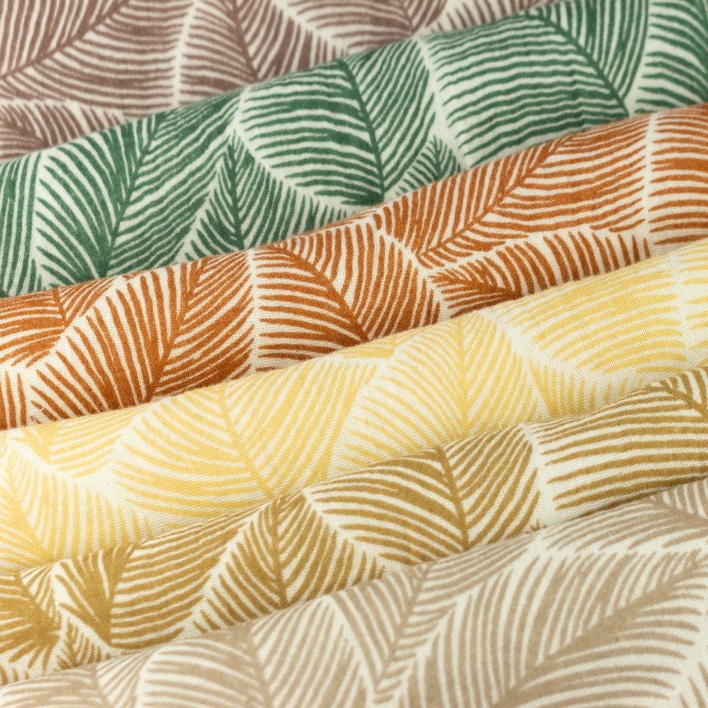 [S1159L] Double Gauze Crinkled Printed Banana Leaf