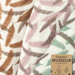 [S1161R] Double Gauze Flat Printed Cocos Leaf Small